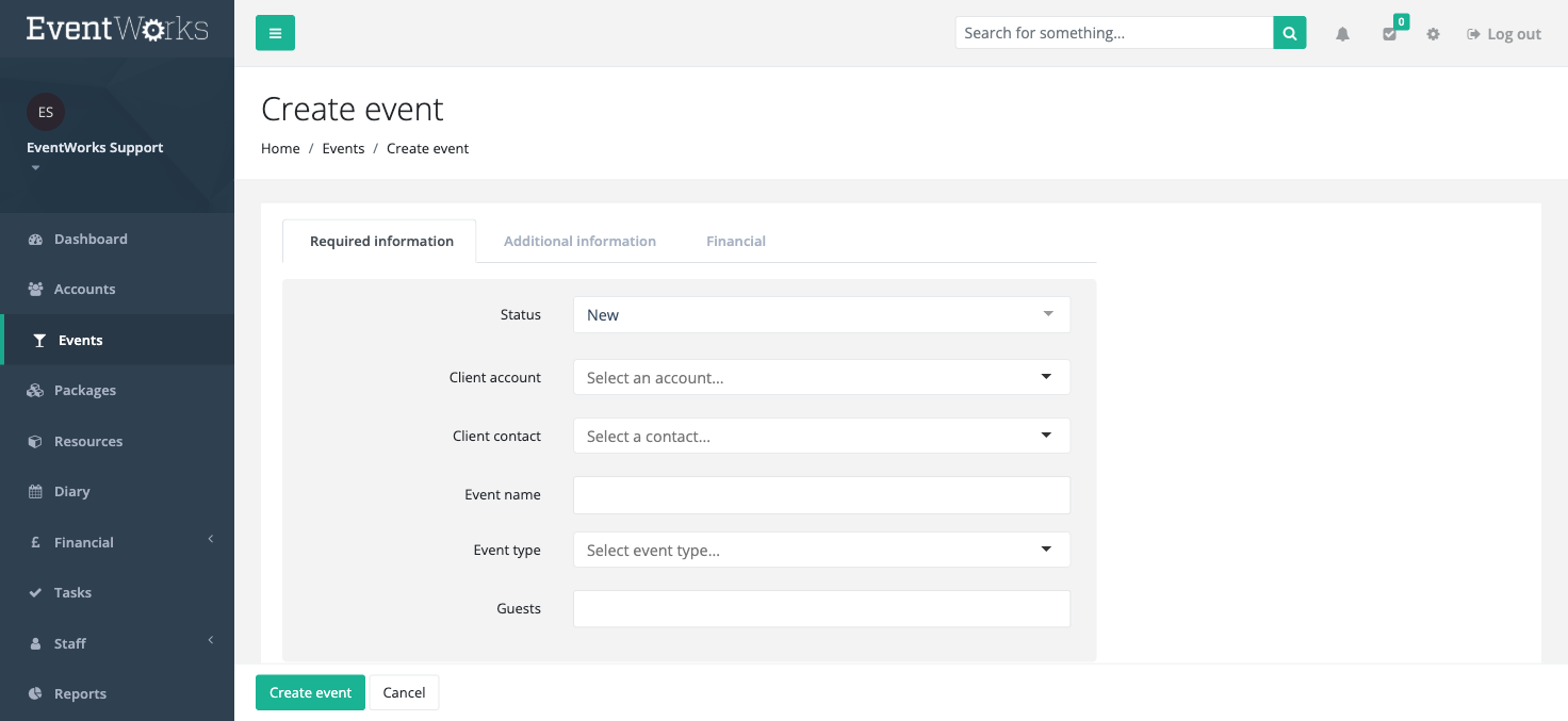 Create event form