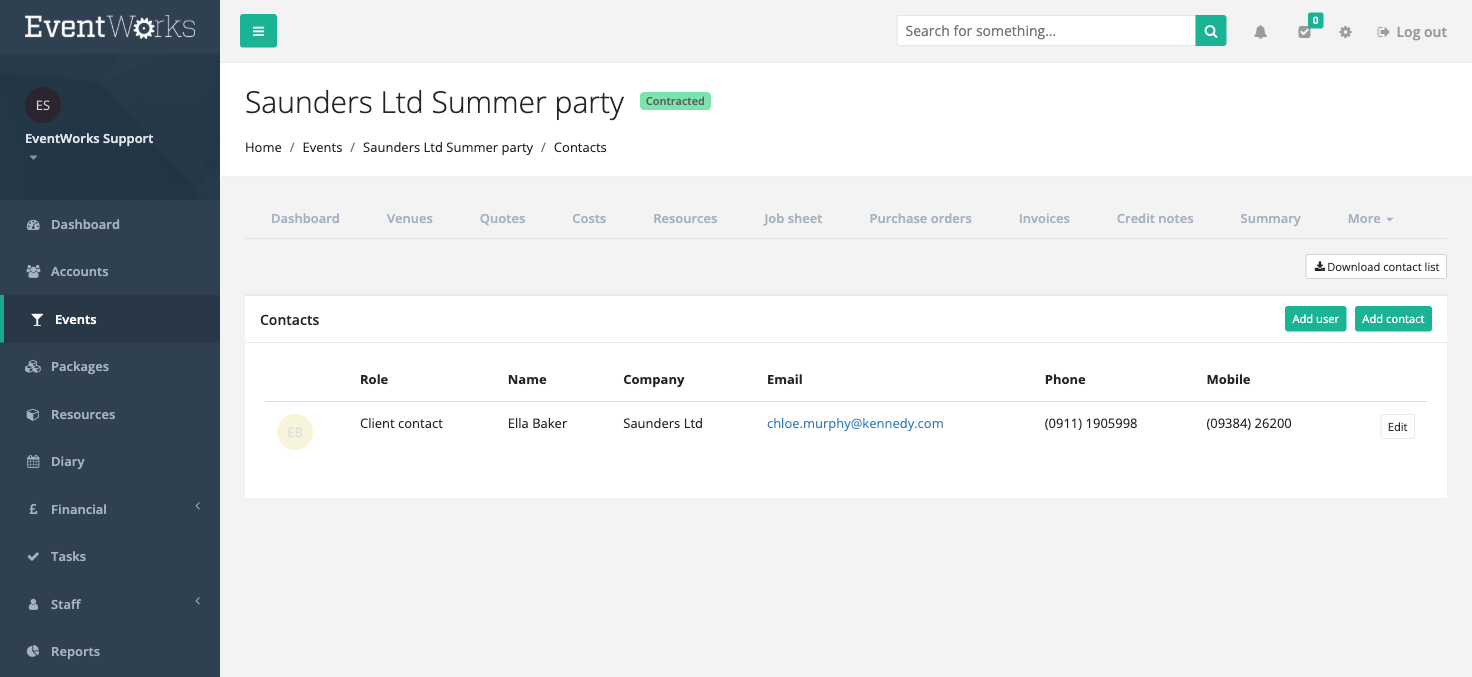 Event contacts tab