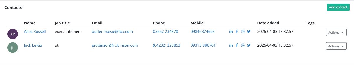 Contacts list on account