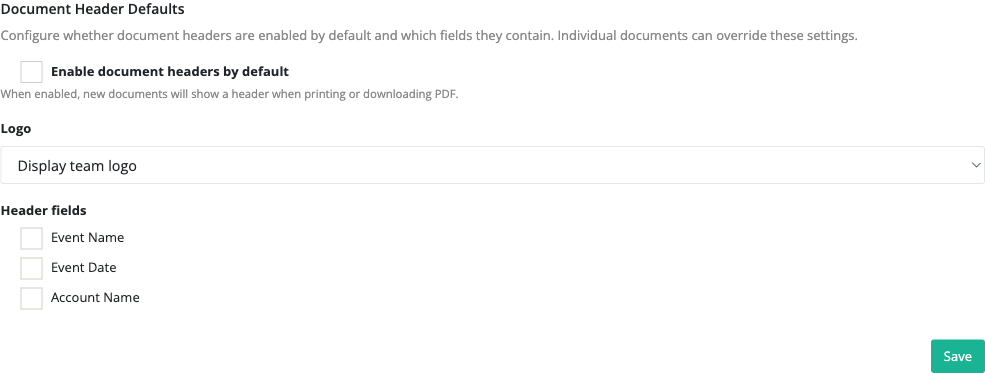 Document header defaults