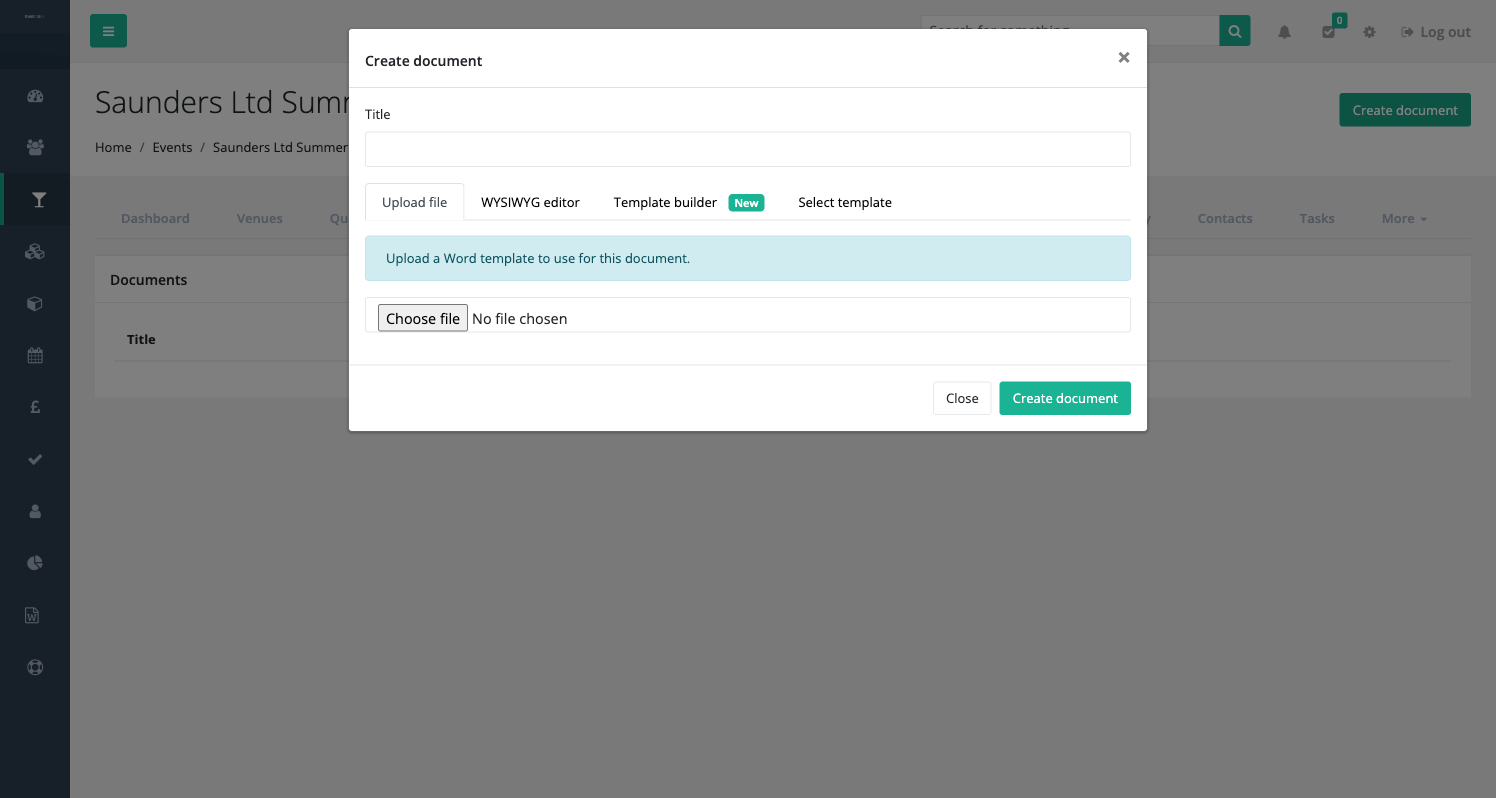 Create document modal