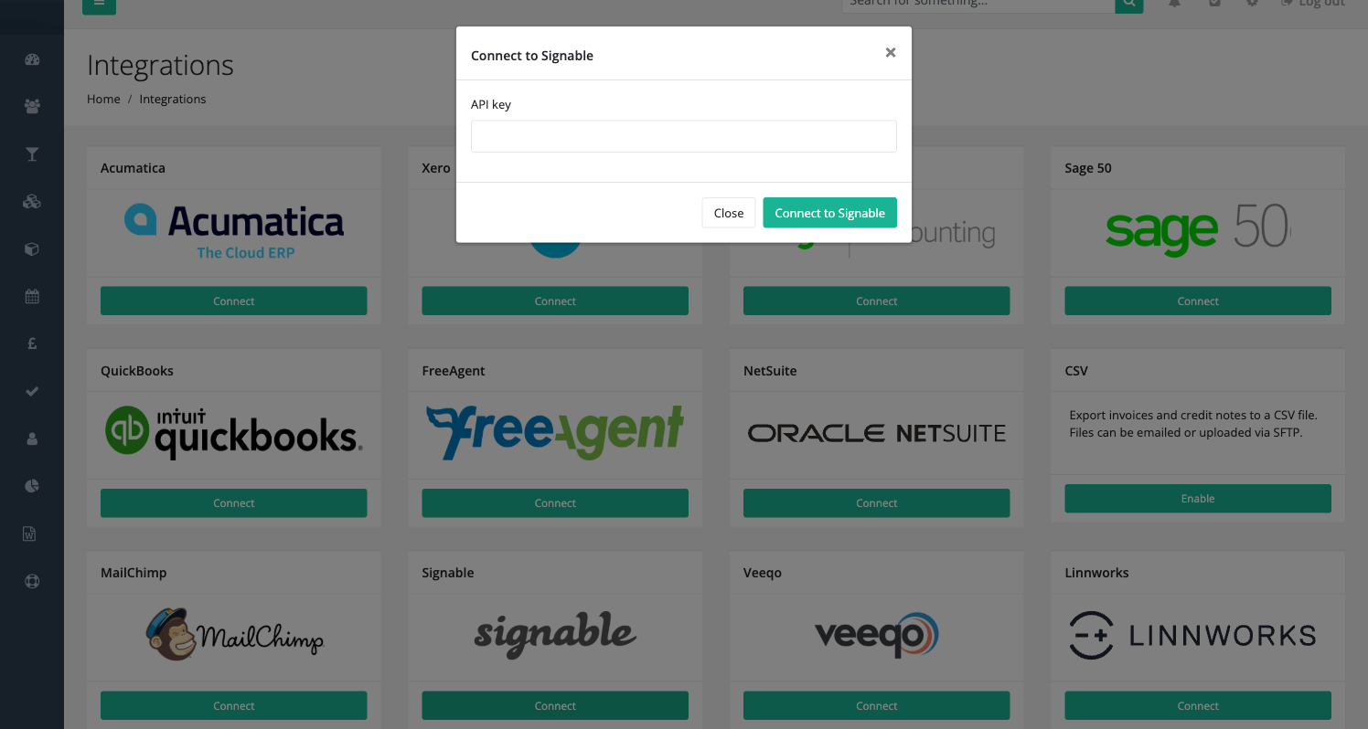 Connect to Signable modal