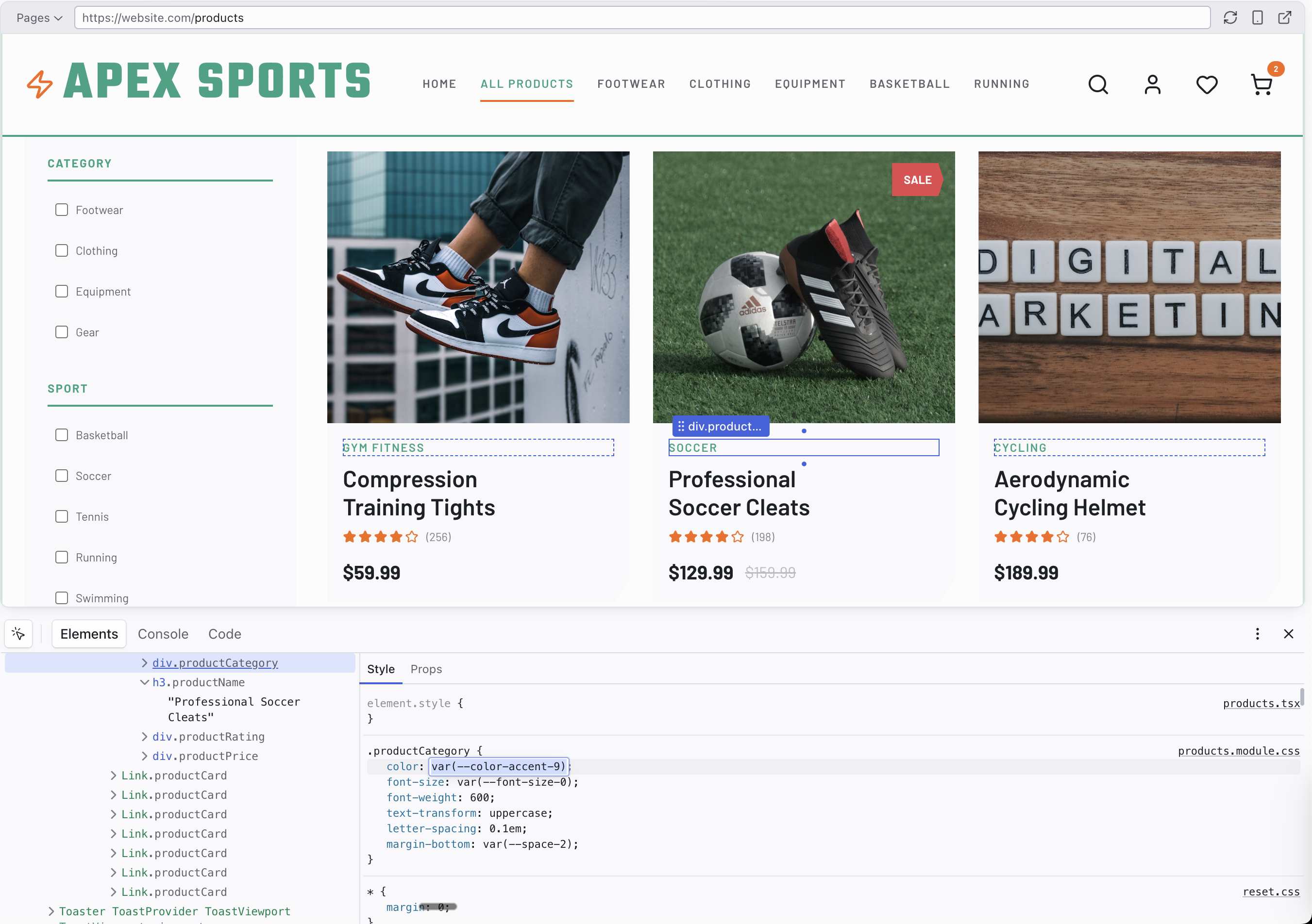 Dazl's dev tools open on the Elements panel, showing the Style panel