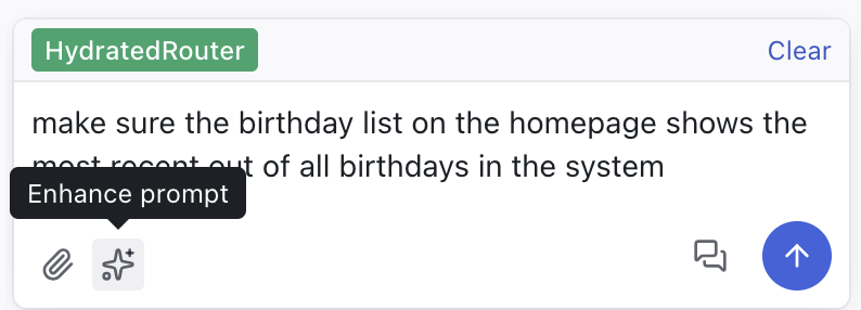 The Dazl chat input, with the Enhance Prompt button highlighted