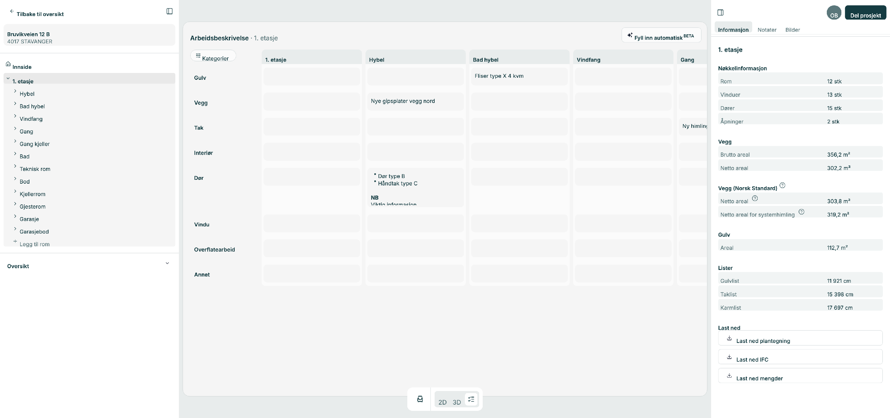 Arbeidsbeskrivelse med Fyll inn automatisk-knappen øverst til høyre