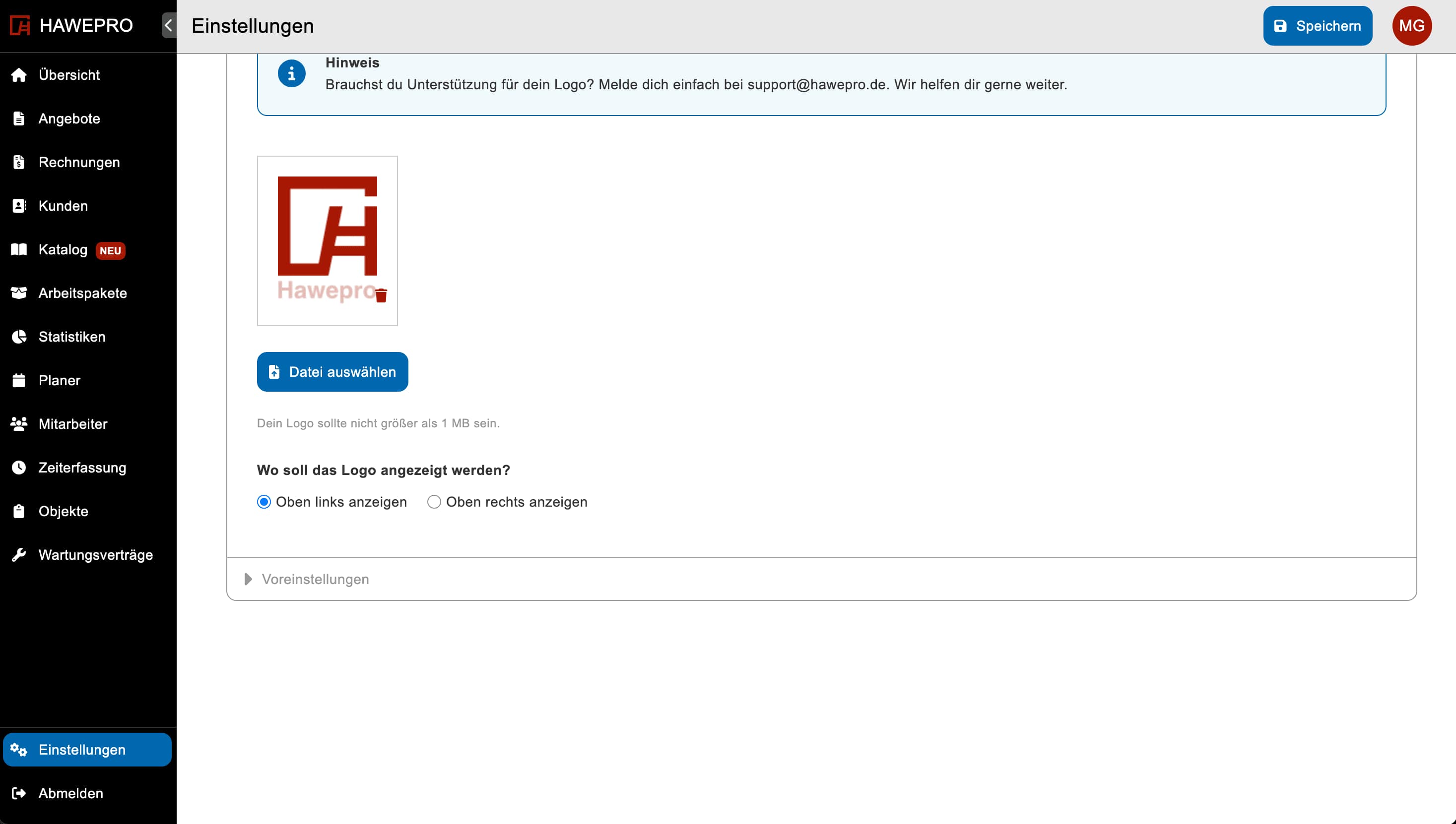 Eigenes Logo hochladen für ansprechende Angebote und Rechnungen in der Handwerkersoftware Hawepro