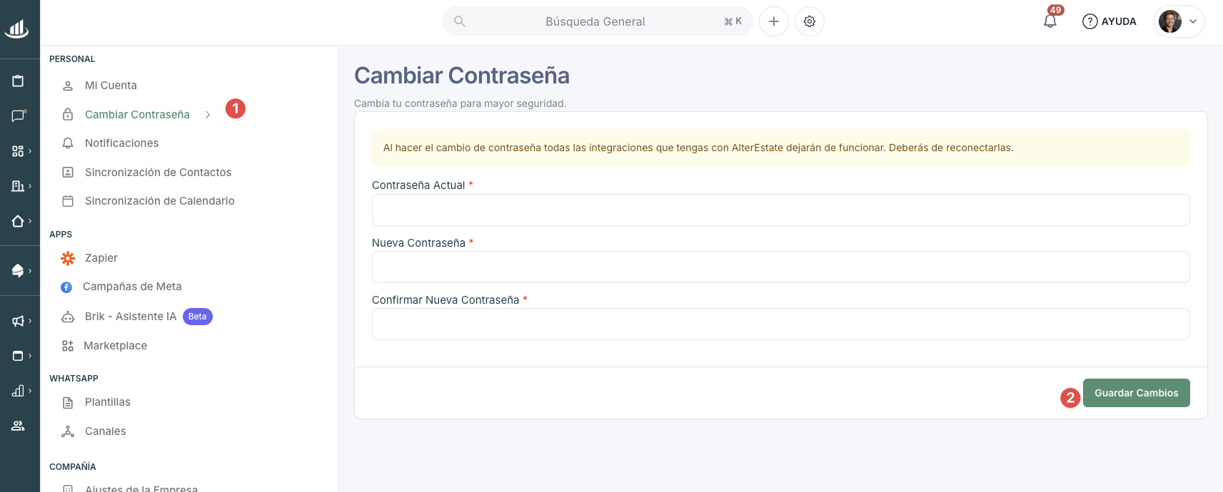 captura de pantalla de la ventana de cambiar contraseña