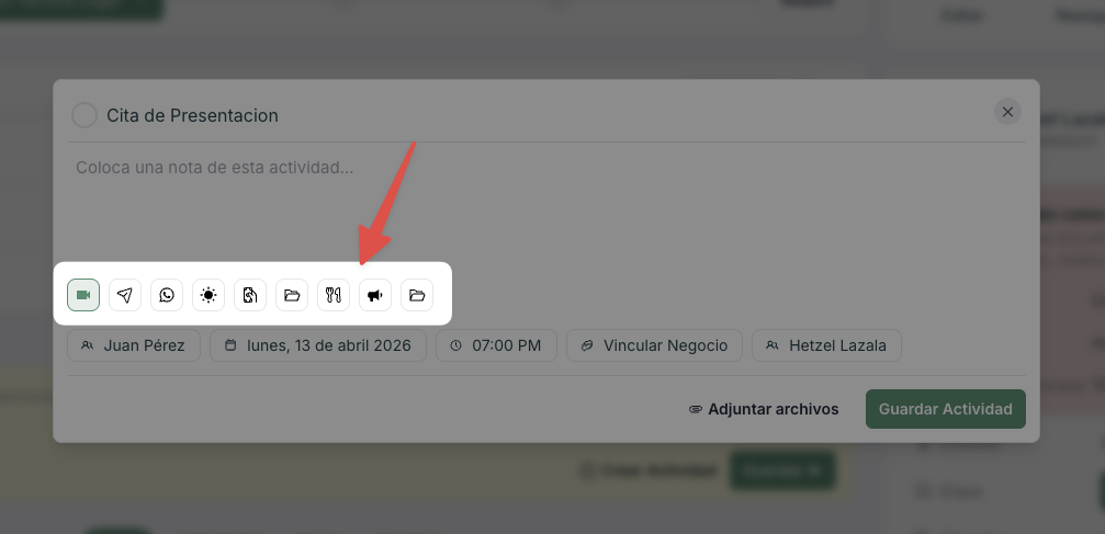Captura de pantalla creando una actividad