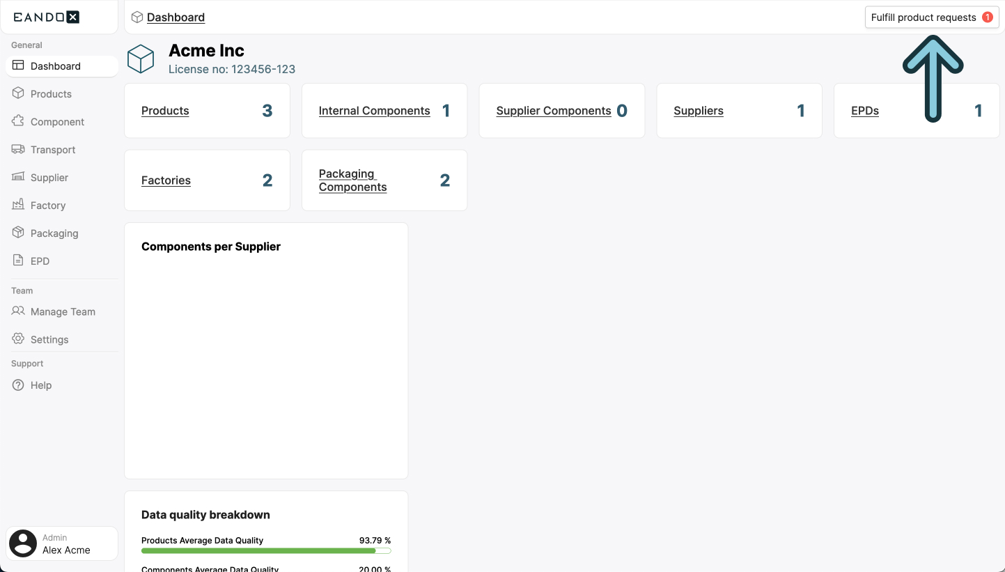 Screenshot of the EandoX platform showing where a user clicks a button to 