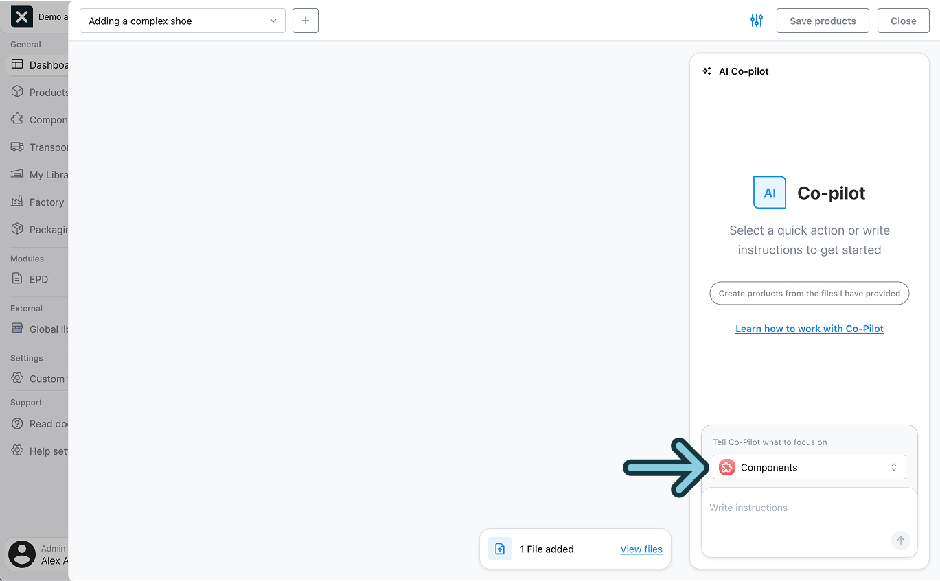A screenshot of the EandoX platform showing where a user can select the focus area for their session workflow.
