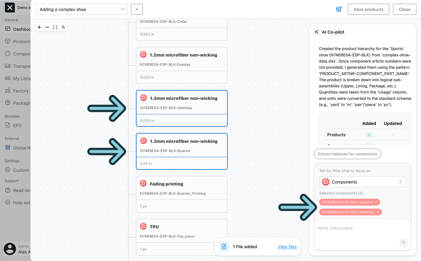 A screenshot of the EandoX platform showing a user where they can provide additional context for their Co-Pilot workflow instructions.