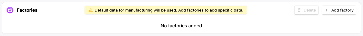 A screenshot of the Eandox platform showing the Factories section in a Product record.