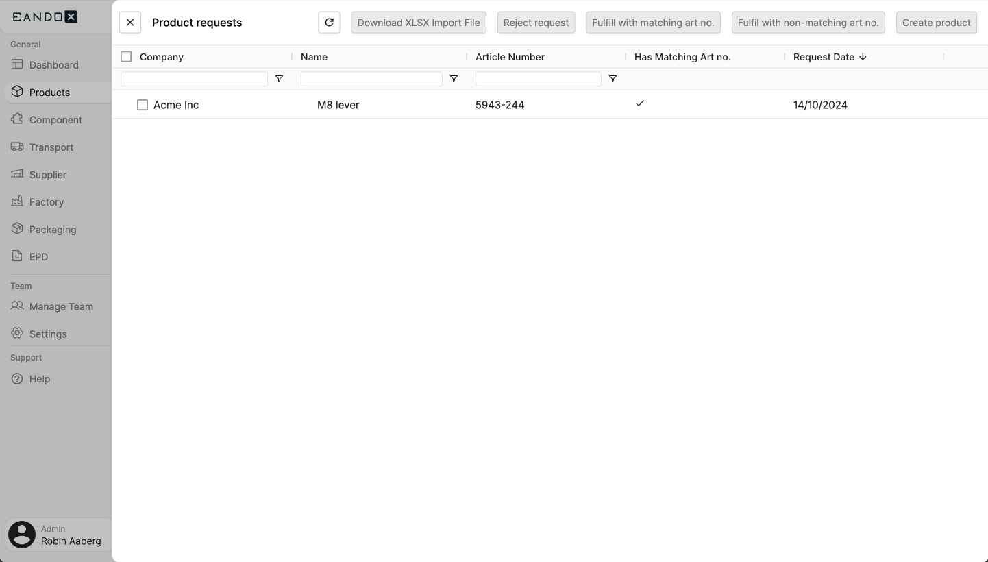 A screenshot of the EandoX platform showing the side-panel view for the 