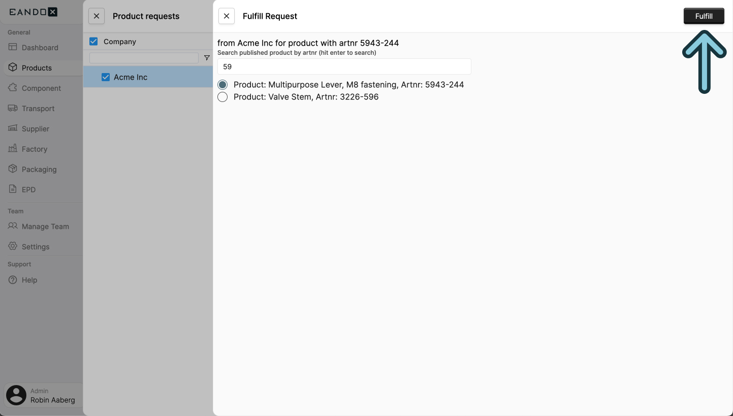 A screenshot of the EandoX platform showing a user where to click in the side-panel view of the 