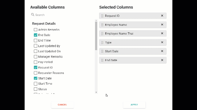check uncheck column chooser
