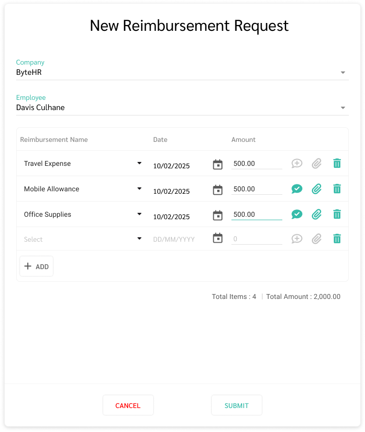 New Reimbursement Request