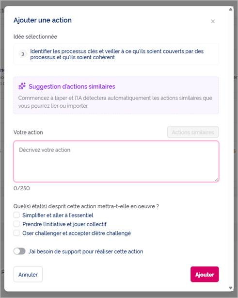 Fenêtre « Ajouter une action »