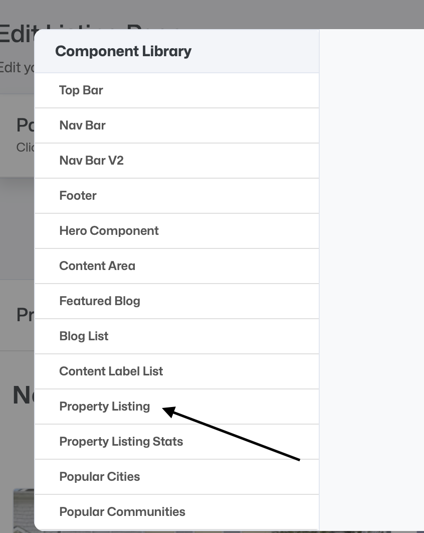 Component Library — Property Listing option