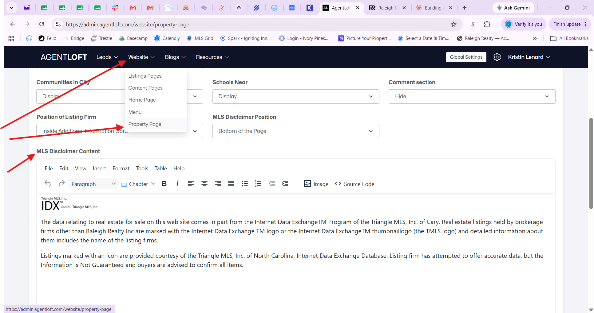 Website > Property Page — MLS Disclaimer Content editor
