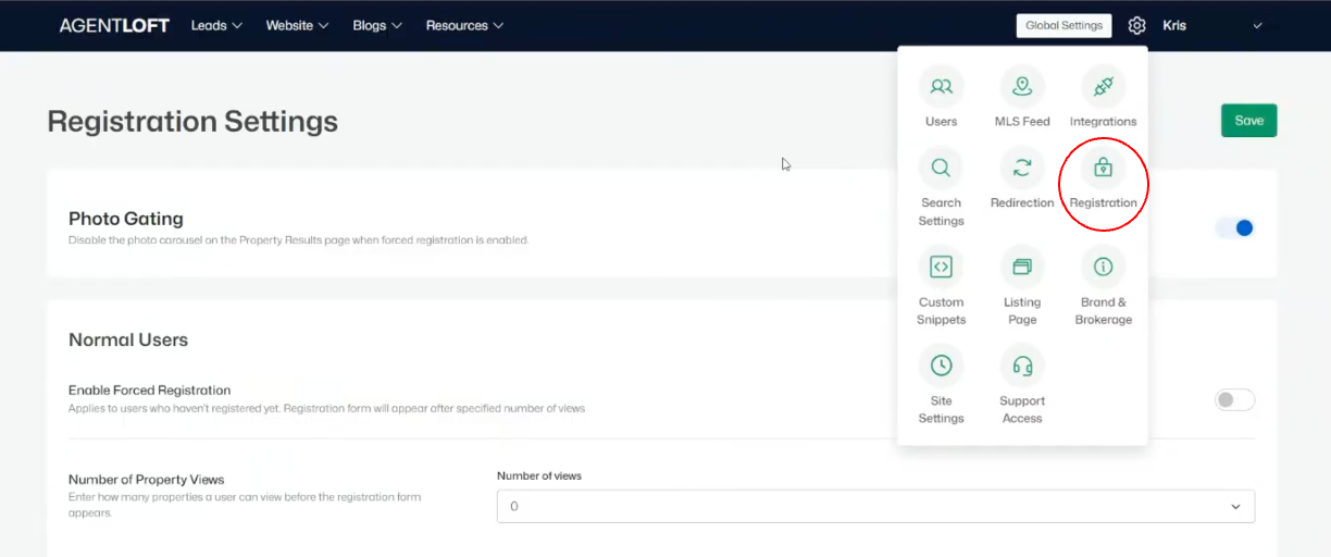 Registration Settings — Photo Gating and the Normal Users section