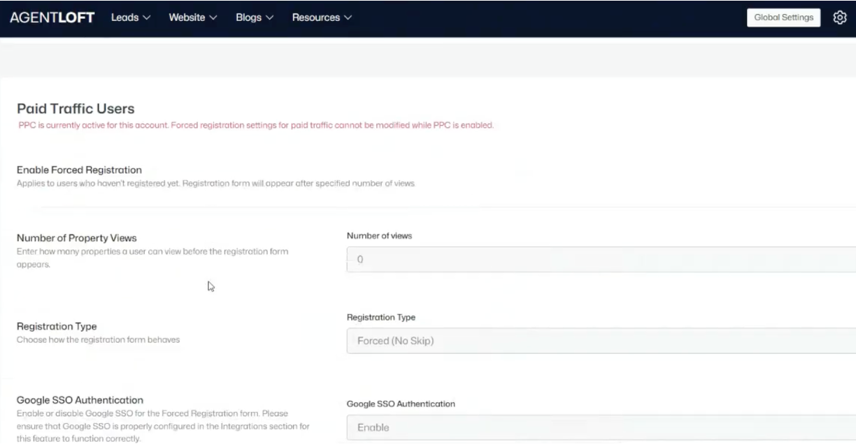 Paid Traffic Users Section, locked while PPC is active