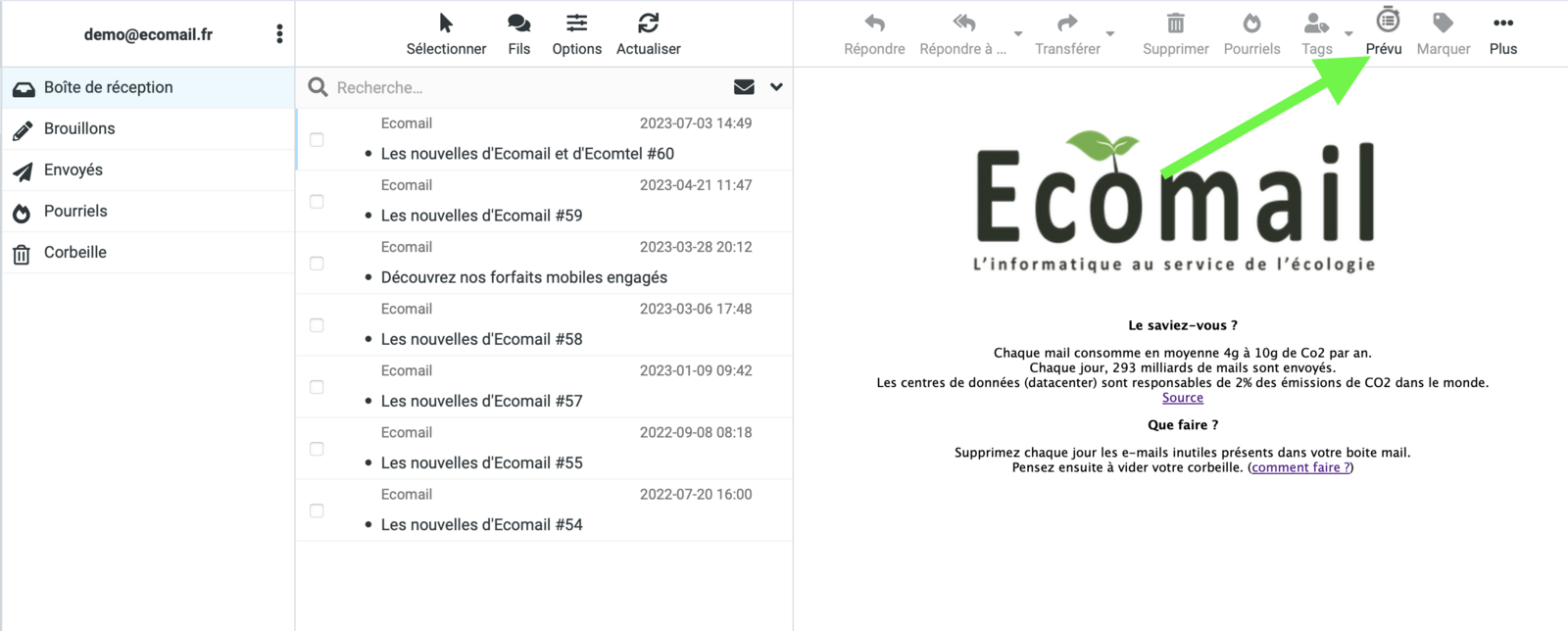 Bouton des mails prévus