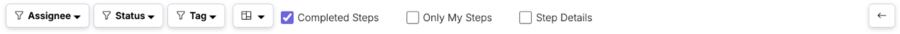 The run filter bar: Assignee, Status, display options, and the Completed Steps, Only My Steps and Step Details checkboxes