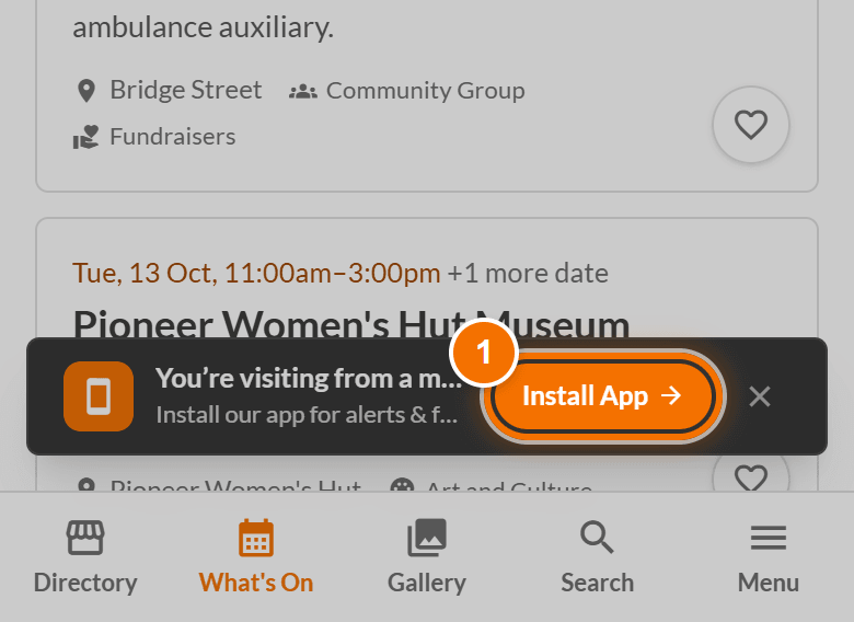 The Install App card above the bottom tab bar on a phone