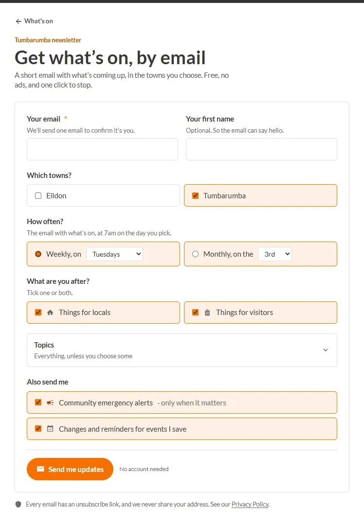 The newsletter sign-up form