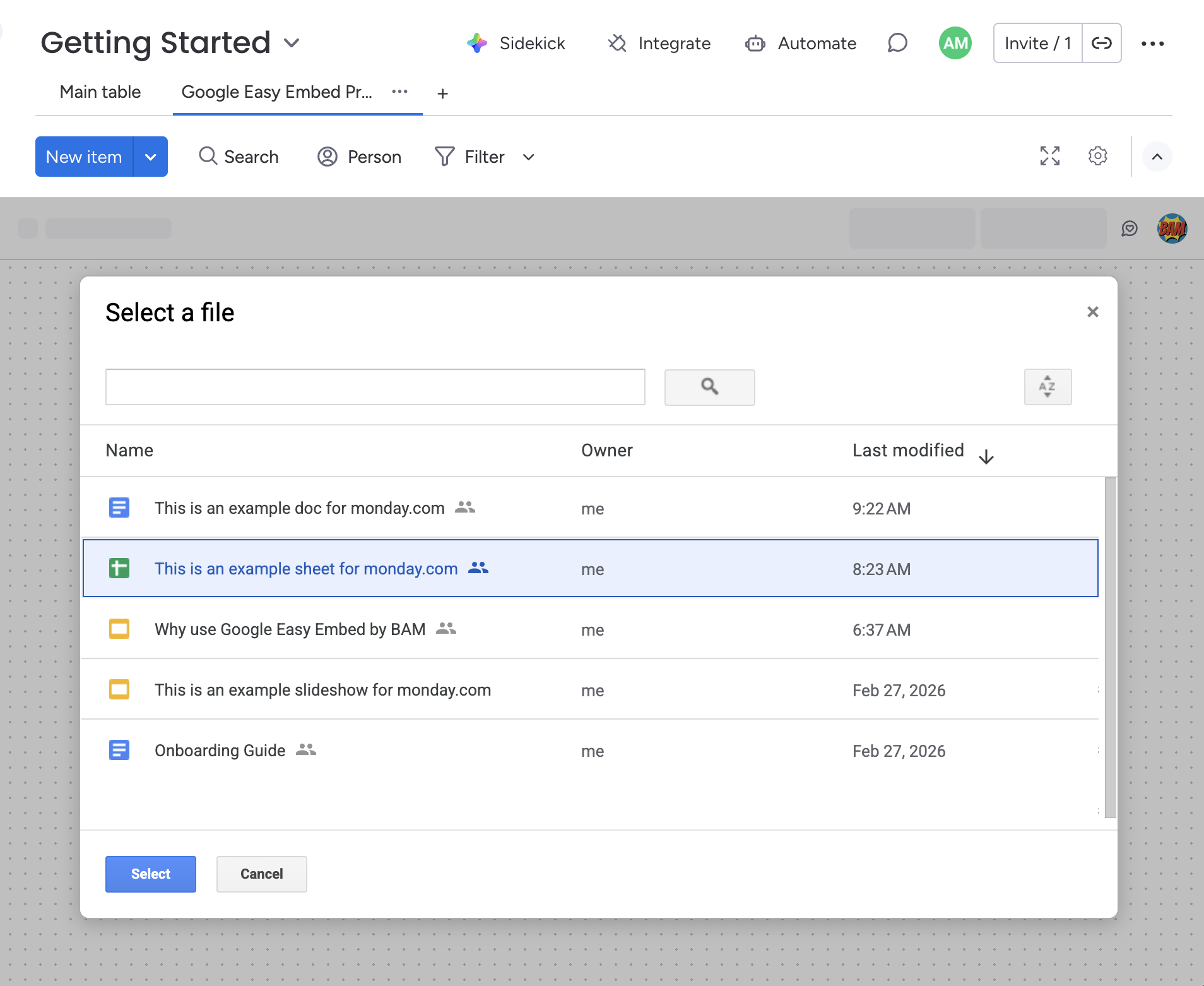 Google Drive file picker