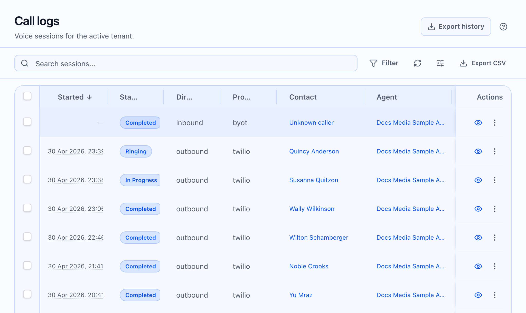 Call logs and reporting labels in context in Callaro.