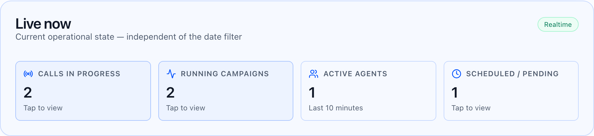 Live now four tiles on dashboard.