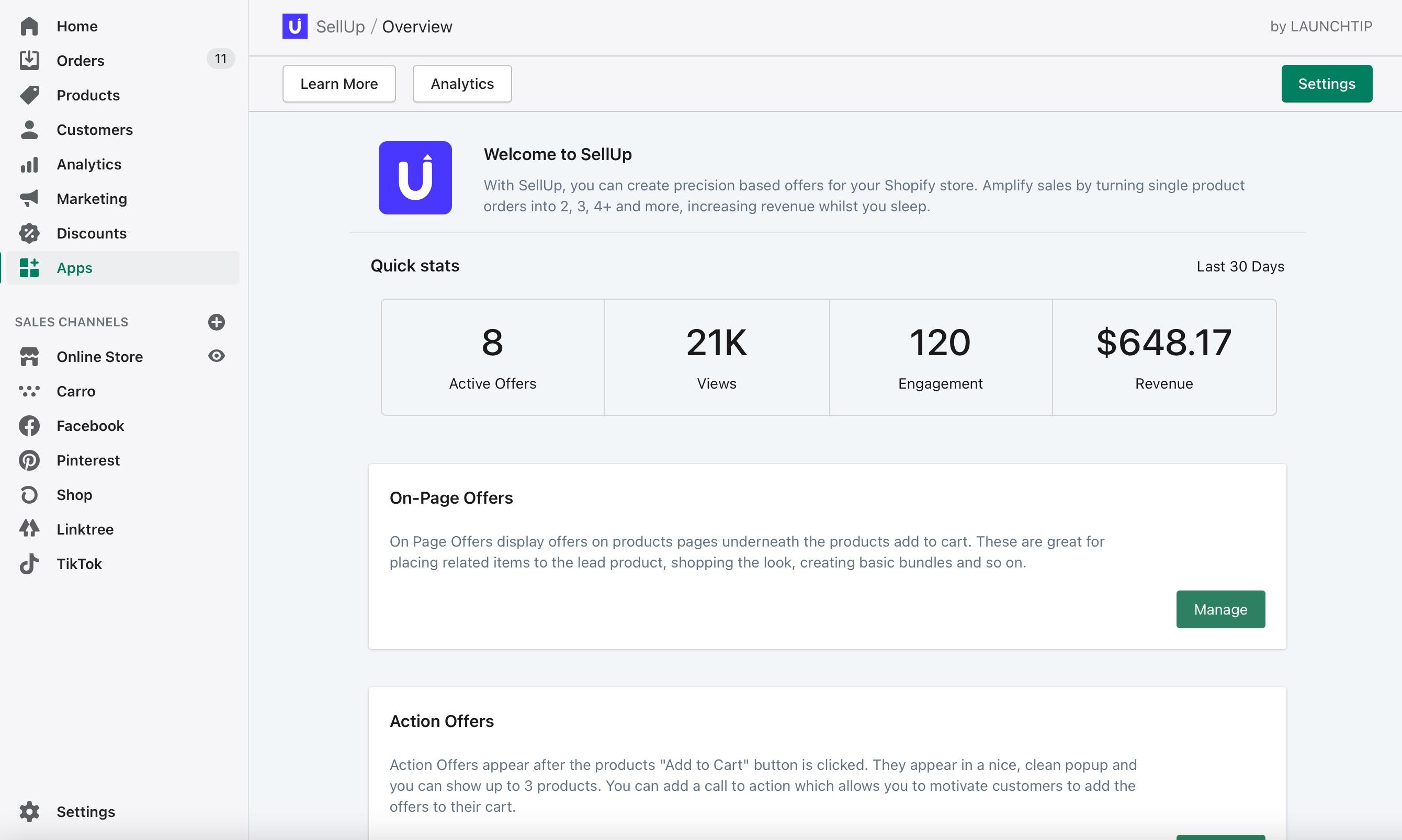 SellUp Dashboard Metrics