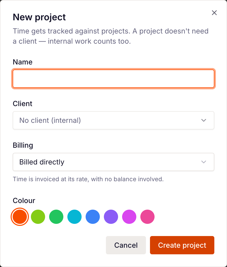 the New project dialog