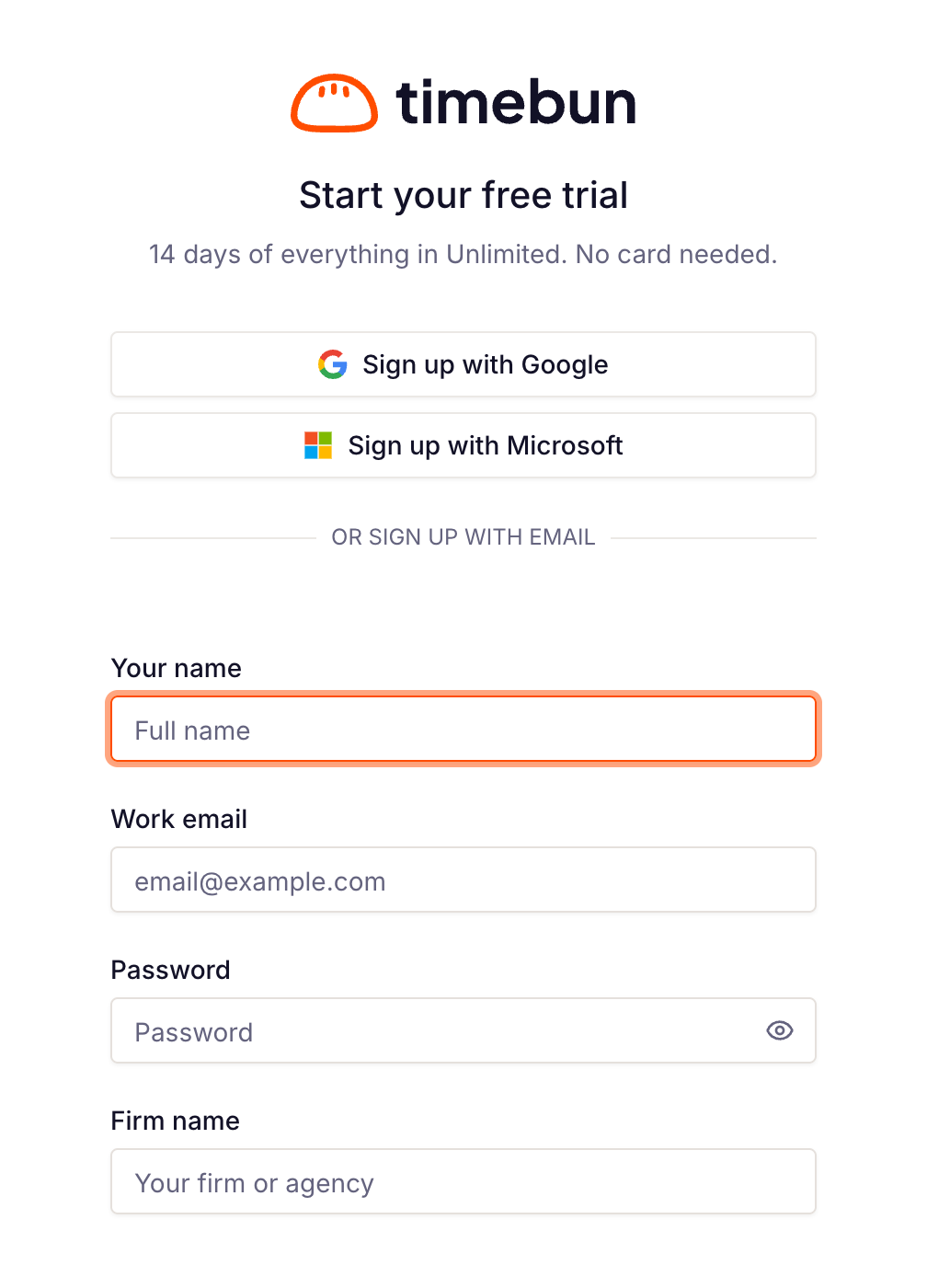 the Start your free trial page