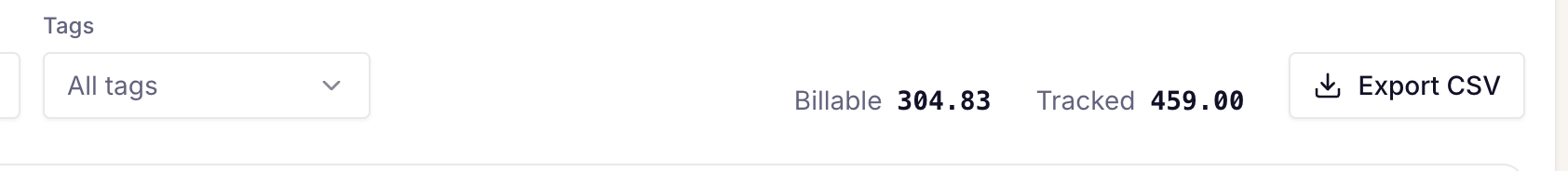 the Export CSV button beside a report's totals