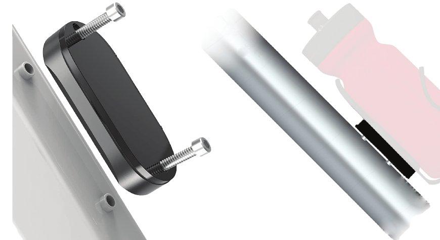 Orbit Velo bolts into the bottle-cage holes, and the bottle cage fits on top