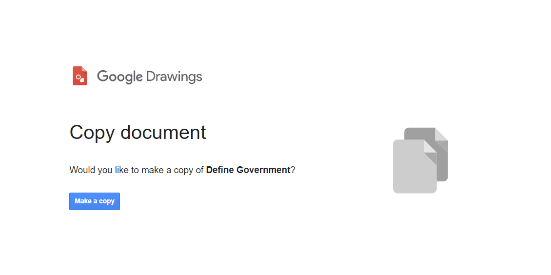 Google Drive prompt with the Make a copy button